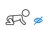 A line drawing of a baby crawling and a blind symbol