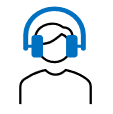 A line drawing of a young man wearing headphones