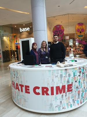 Pop-up stand in Westfield promoting national hate crime awareness week
