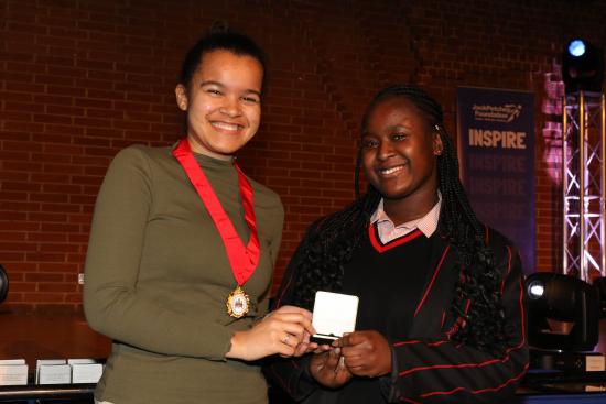 H&amp;F Deputy Youth Mayor Niamh Faleye, with Aisha Salia and her Jack Petchey award medal