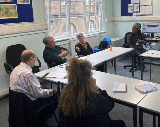 Roger in Rasheda Malcolm's class at the Macbeth Centre