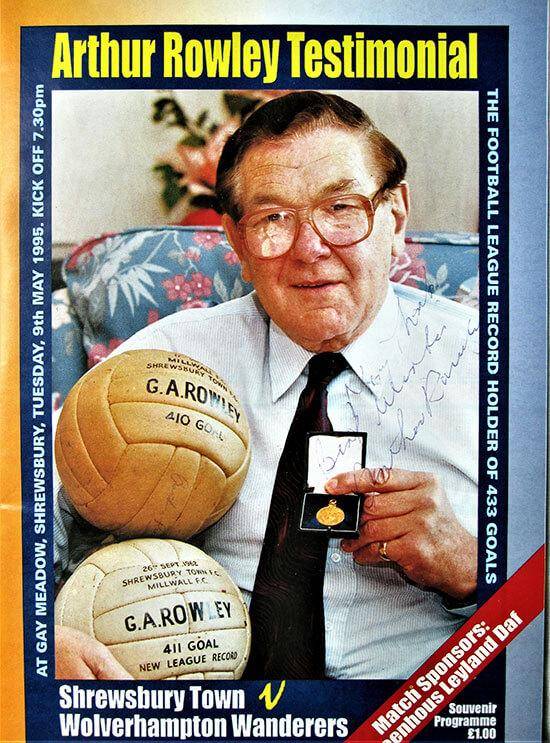 Shrewsbury v Wolves Arthur Rowley testimonial programme cover (9 May 1995)