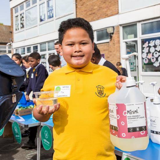 The schoolyard shop also has washing-up liquid on tap