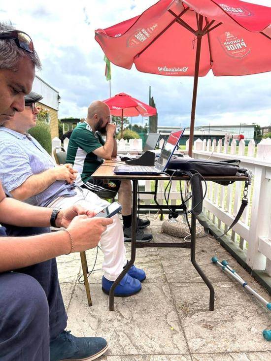 The scorers' table at Shepherds Bush CC