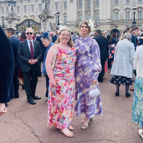 The Nourish Hub's Helen Fielding (left) and Andreea Rizea (right) outside Buckingham Palace