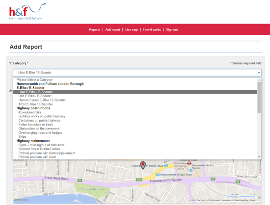 Screenshot of H&amp;F's new e-bike reporting tool