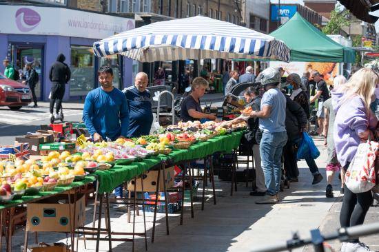 Traders and shoppers on North End Road