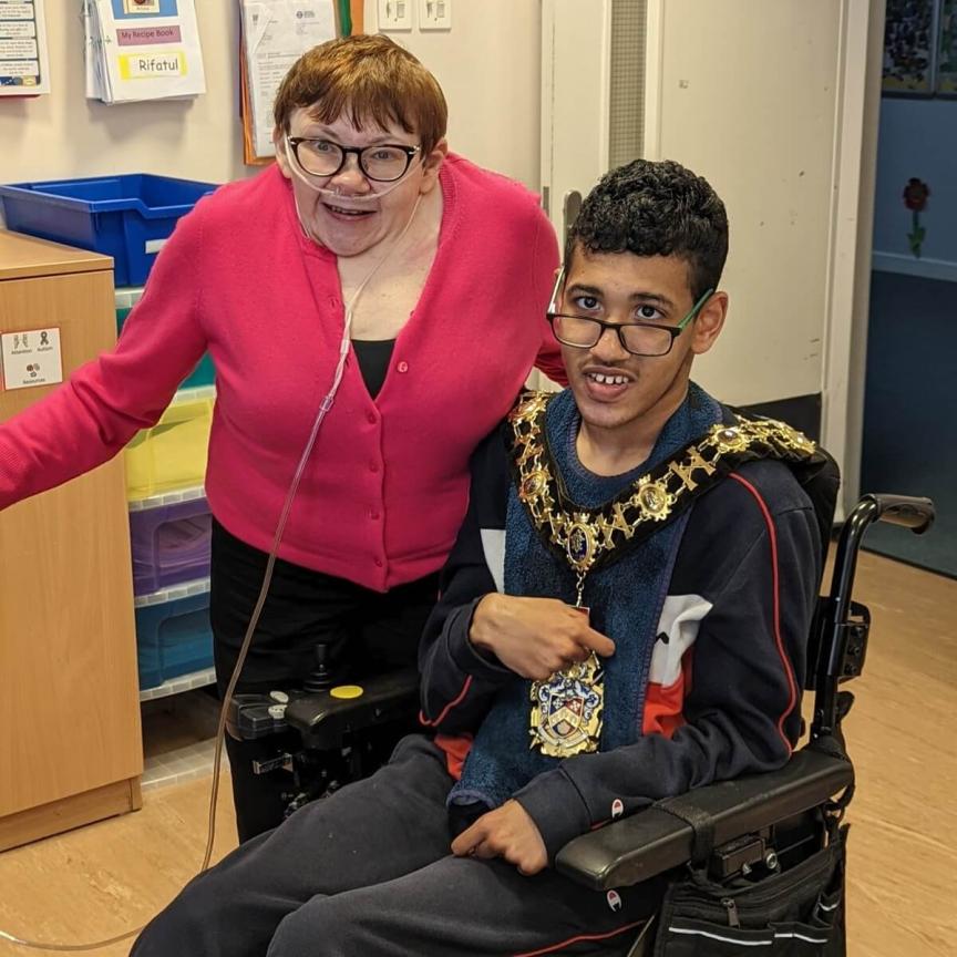 H&F Mayor Cllr Patricia Quigley (left) and a student of Jack Tizard school