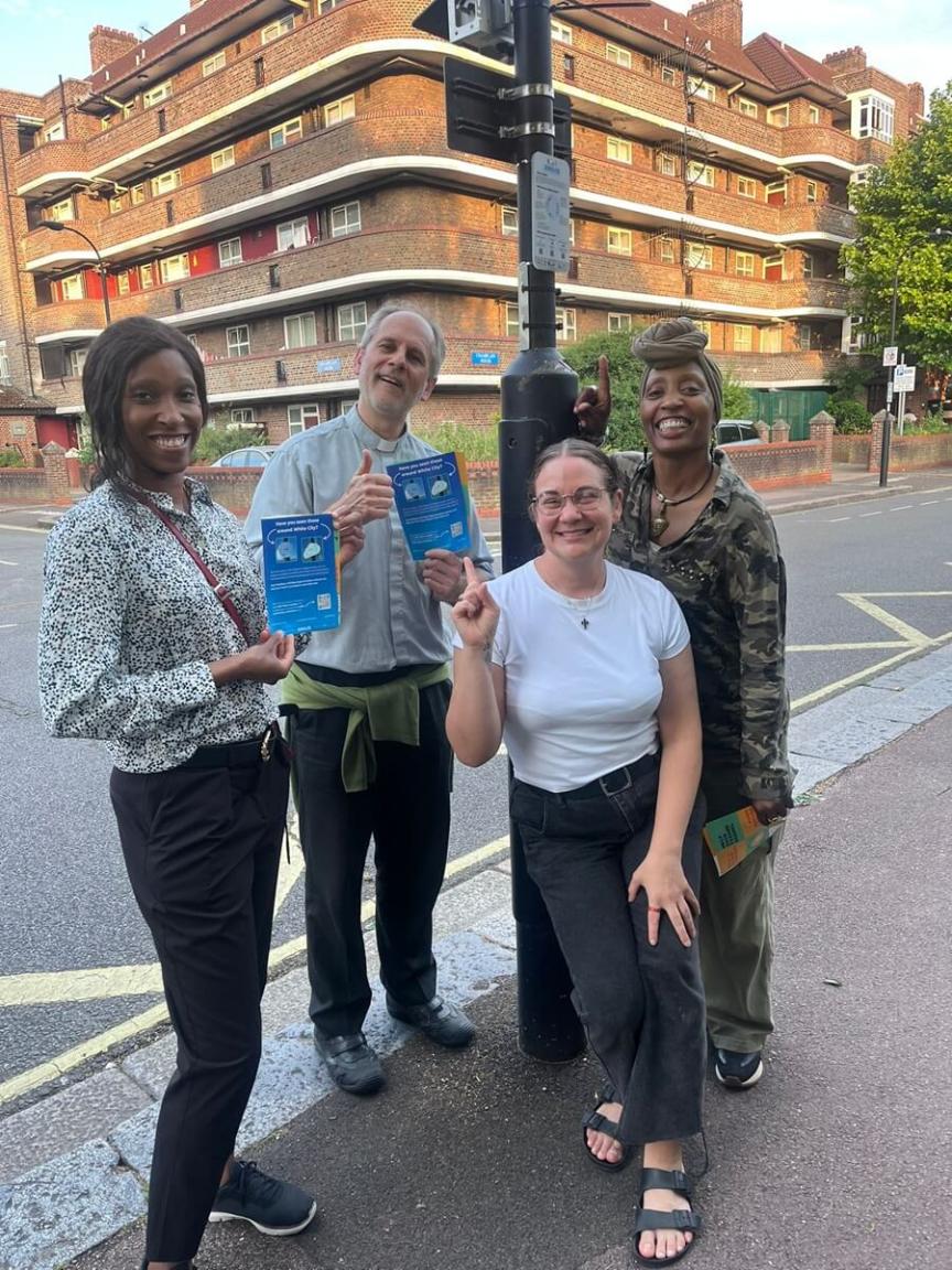 From left: H&F Cllr Frances Umeh and Father Richard (My Old Lady Fatima Church) with AWAIR community champions Manon Chiari and Jamila Bolton-Gordon