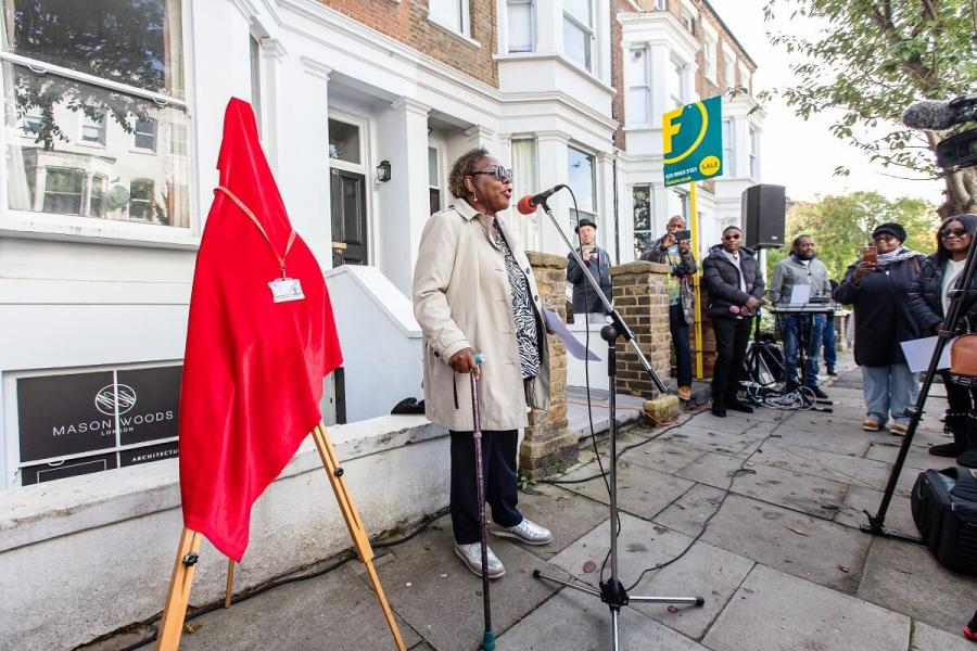 Cllr Sharon Holder speaking at the unveiling.