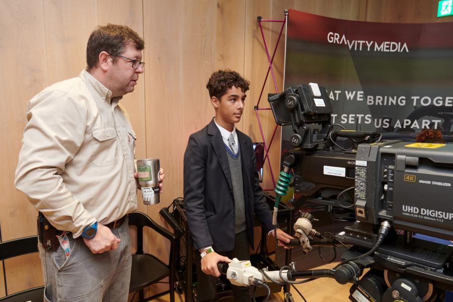 Students had a go at a professional broadcasting camera from White City tenant Gravity Media
