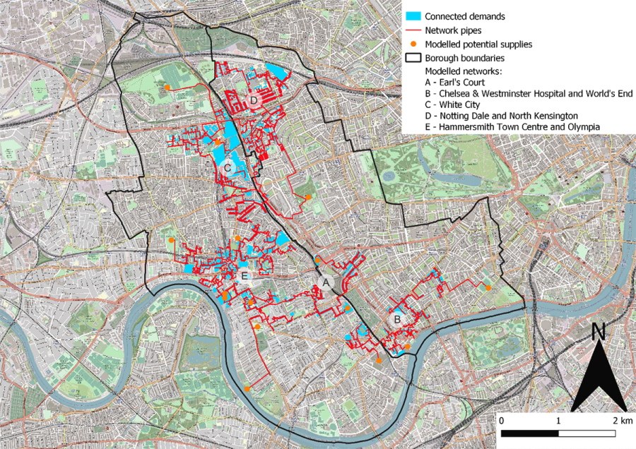 A map of heat network opportunities in the borough.