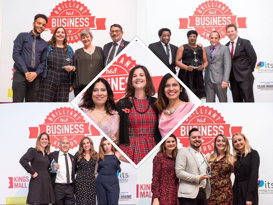 Collage of photos highlighting previous winners at the H&F Brilliant Business Awards.