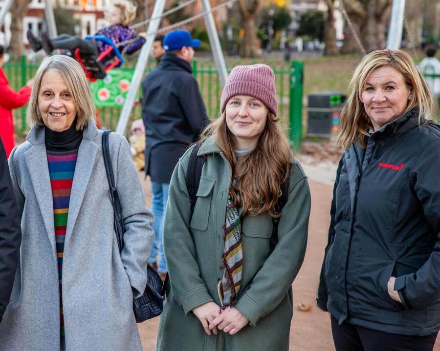 Pictured left to right: Adrienne Clarke, Friends of Brook Green, Izzy Saunders, idverde Projects Officer, and Nicci Aplin, Kompan Area Sales Manager