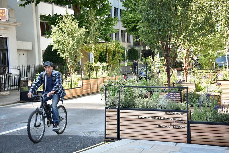 Green parklet with cycle storage in Hammersmith Grove