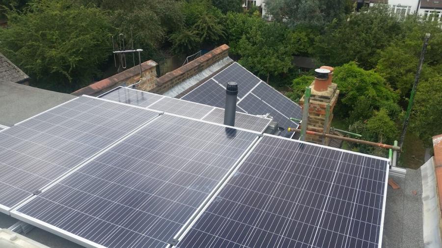 Solar panels on a roof in Old Oak