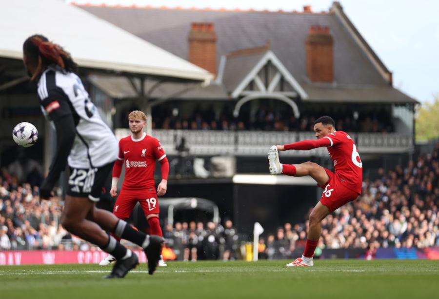 Trent Alexander-Arnold  scores his team's first goal from a free kick