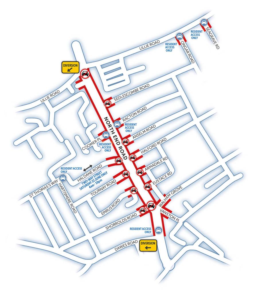 Map of road closures for NER summer market