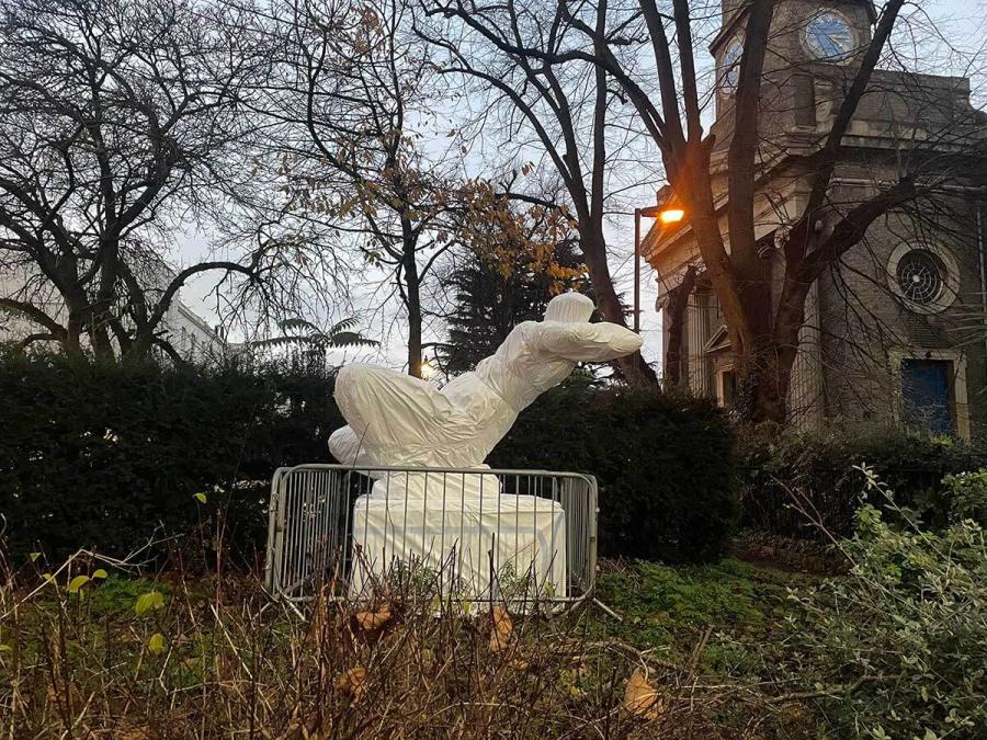 The Leaning Woman sculpture undergoing restoration