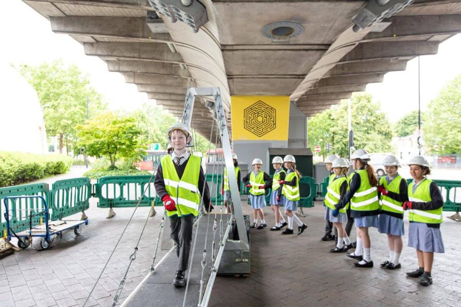 Year 5s crossing a 13-meter bridge