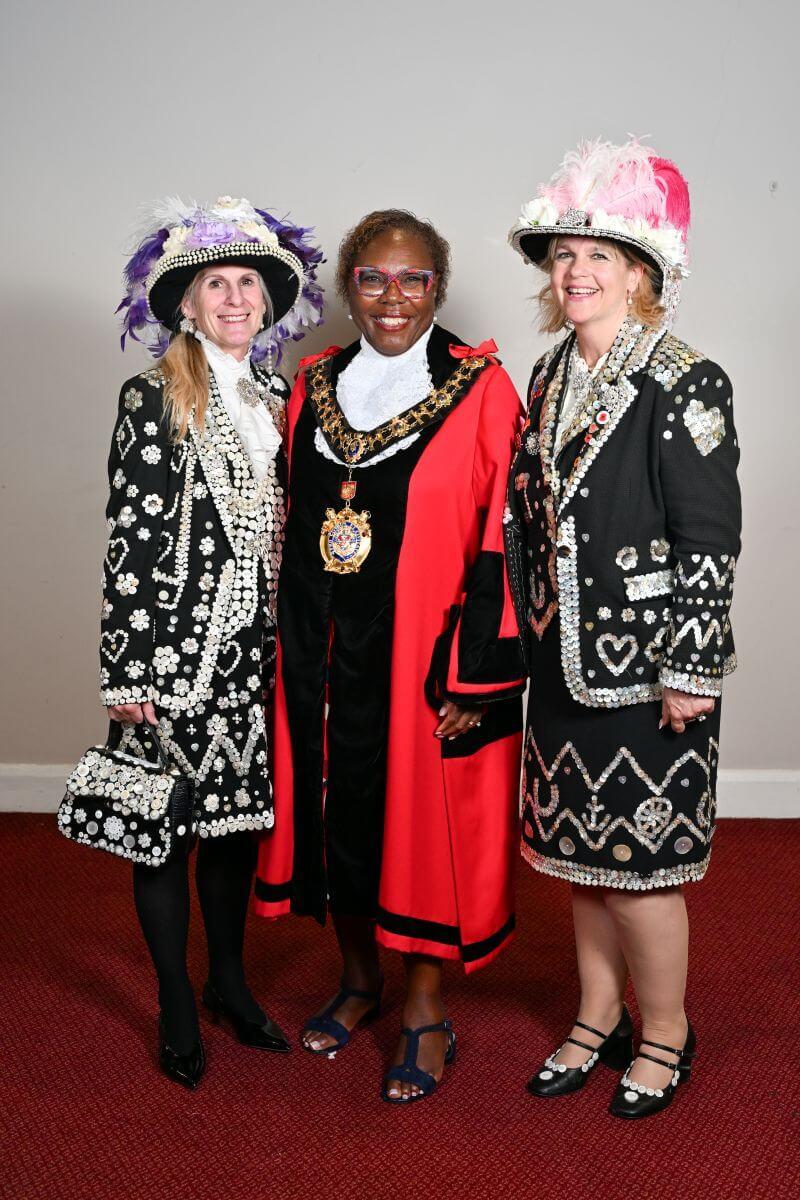 Cllr Holder (centre) with Fulham's Pearly Queens at H&F Council's Annual General meeting