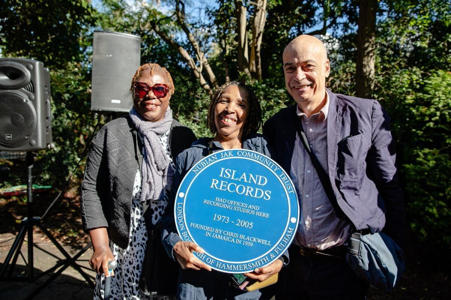 Blue plaque ceremony for Island Records in Hammersmith with the Nubian Jak Community Trust