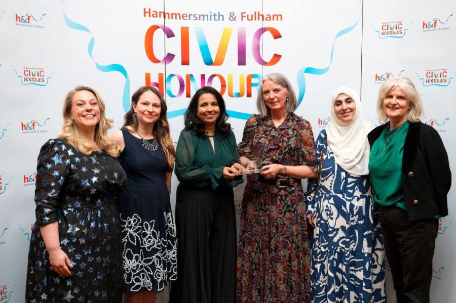 Cllr Alex Sanderson, Deputy Leader (left), stands with members of Parentsactive at H&F's 2025 Civic Honours