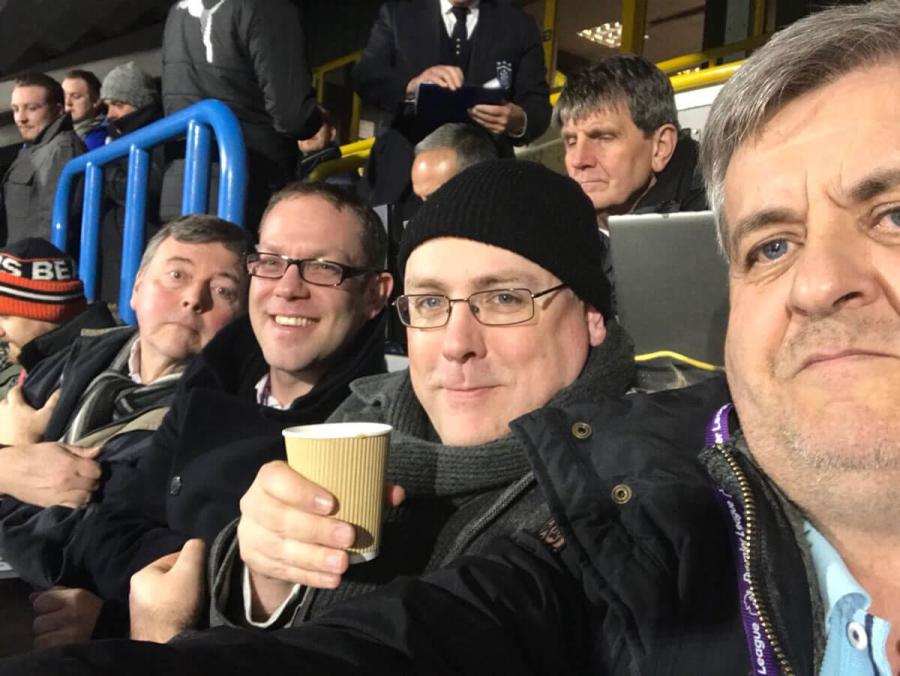 Four press box amigos, from left, Tim Harrison, Dan Levene, Simon Johnson and Paul Lagan