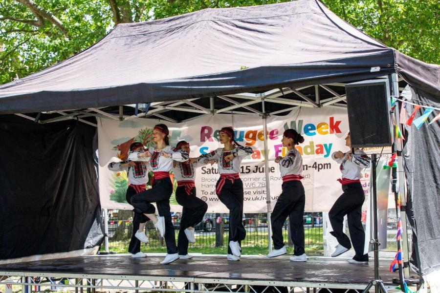 Dancers at H&F's Refugee Week Saturday Funday in Brook Green, 2024