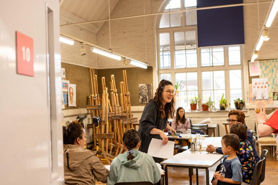 Family art learning at open day