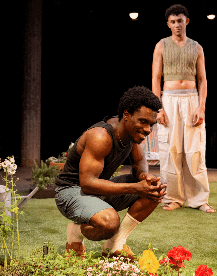 L-R: Rudy (Michael Ahomka-Lindsay) and Jason (Elander Moore) in Myrtle's garden.
