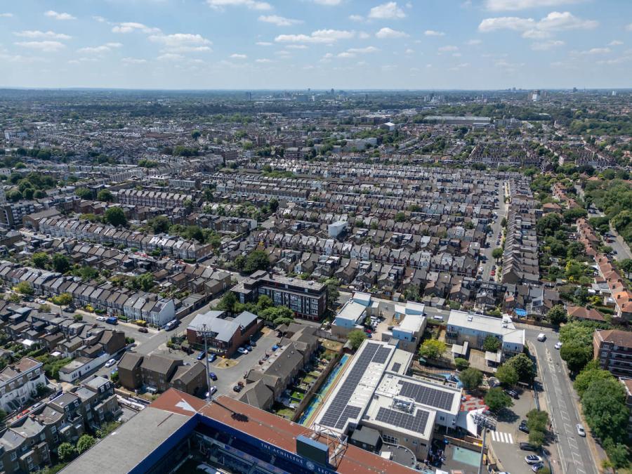 Aerial view of Jack Tizard school (bottom right) and Shepherds Bush