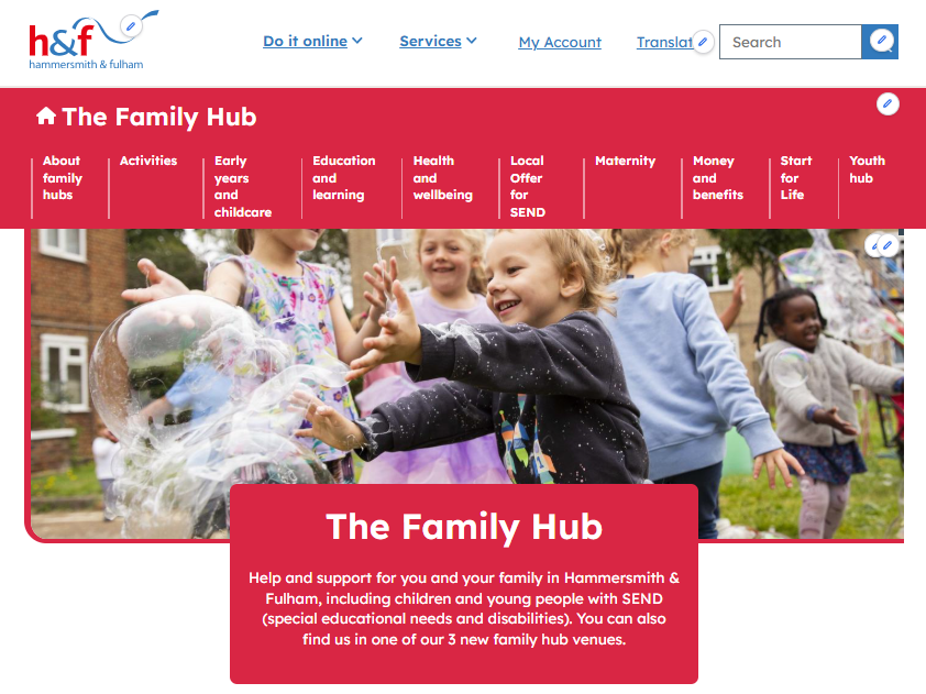 Screenshot of Family Hub website