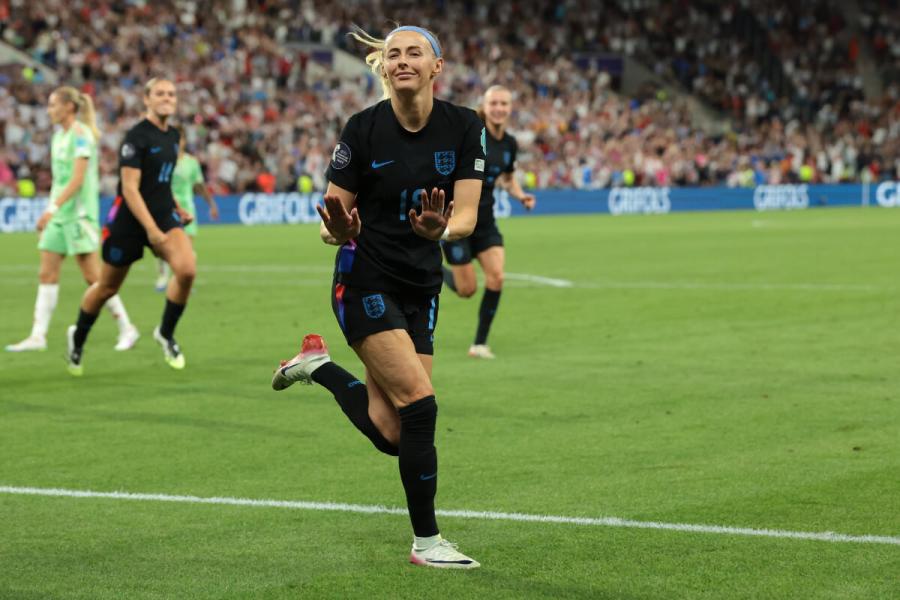 Kelly celebrates her goal against Italy