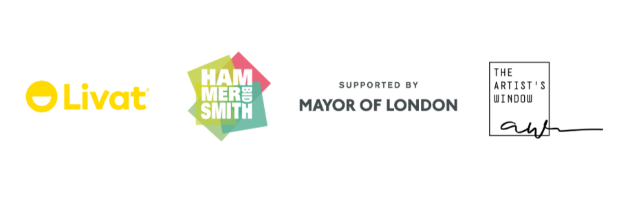 Logos left to right: Livat, Hammersmith BID, Supported by Mayor of London and The Artist's Window