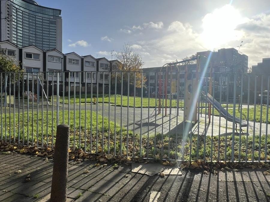 A view of the playground from the pathway