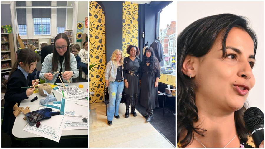 Renee, Broken Umbrella workshop at Hammersmith Library (left), Judith and the Zip Yard team (centre), and Ruchika at the H&F Green Innovators Pitch Night (right)