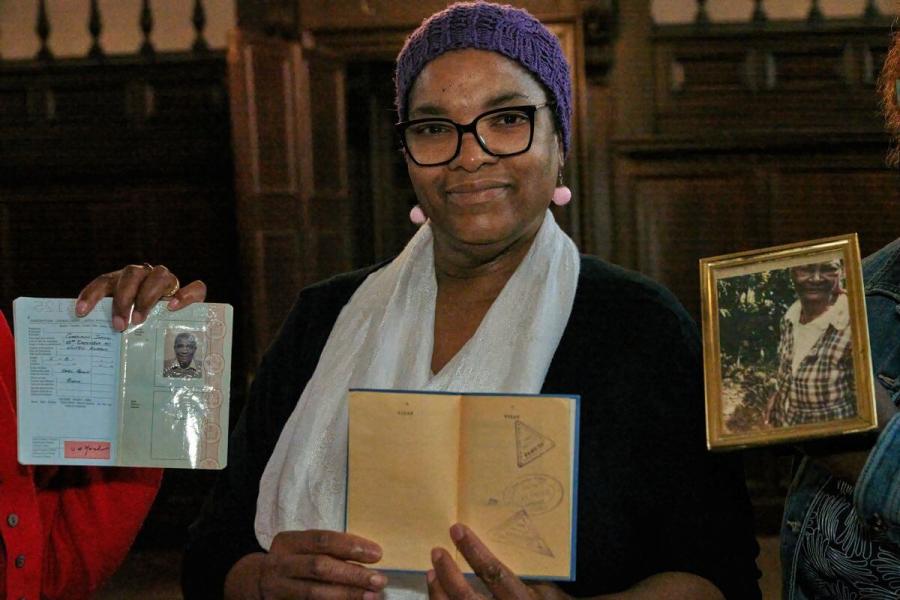 Resident Sharon Tomlin poses with her entries for the Fulham Palace roadshow exhibition