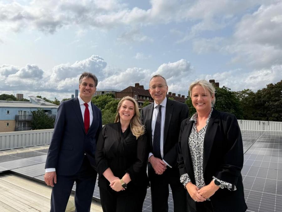 Left to right: The Secretary of State for Energy Security and Net Zero; H&F Deputy Leader, Cllr Alex Sanderson; MP for Hammersmith and Chiswick, Andy Slaughter; and Headteacher of Jack Tizard school, Francesca Smith