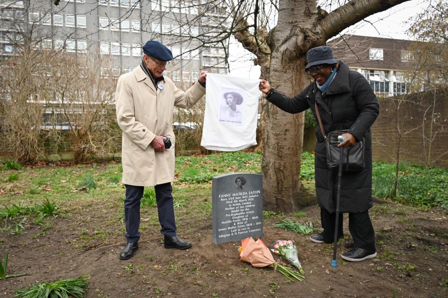 Cllr Sharon Holder (right) unveils the Fanny Eaton memorial in Margravine Cemetery