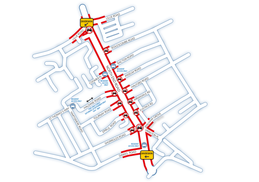 North End Road map showing street closures for the autumn festival