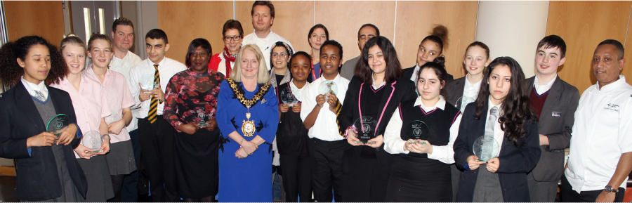 Young Chef of the Year 2020 competition winners, judges and VIP guests with H&amp;F Mayor, Cllr Daryl Brown (pictured centre)